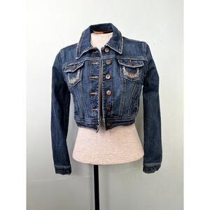 Y2K/90s Vintage Embroidered Cropped Denim Jacket by Paris Blues - Size Small